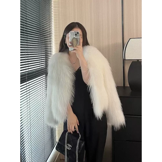 狐狸毛皮草外套女短款2025冬新款海宁时尚仿水貂绒毛显瘦貂皮大衣
