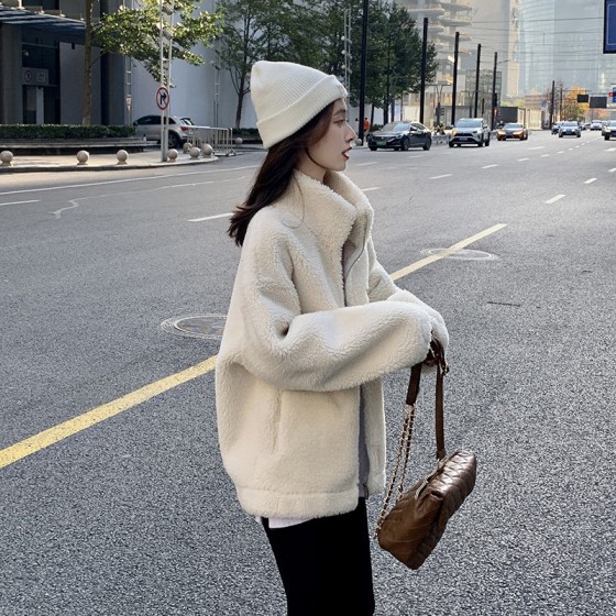 羊羔绒皮毛一体外套女秋冬2025新款宽松休闲冬季加厚仿羊羔毛上衣